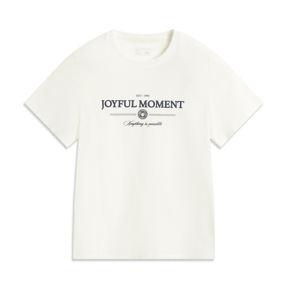 LI-NING李宁2025女子短袖文化衫针织无领短TAHSV470-1