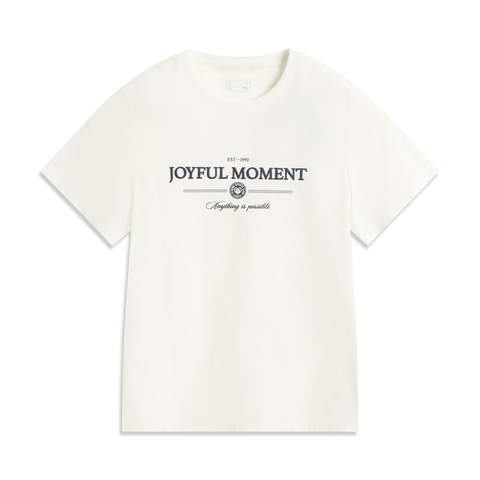 LI-NING李宁2025女子短袖文化衫针织无领短TAHSV470-1