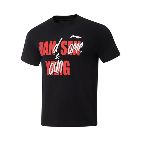 LI-NING李宁2025男子短袖文化衫针织无领短TAHSVG53-2