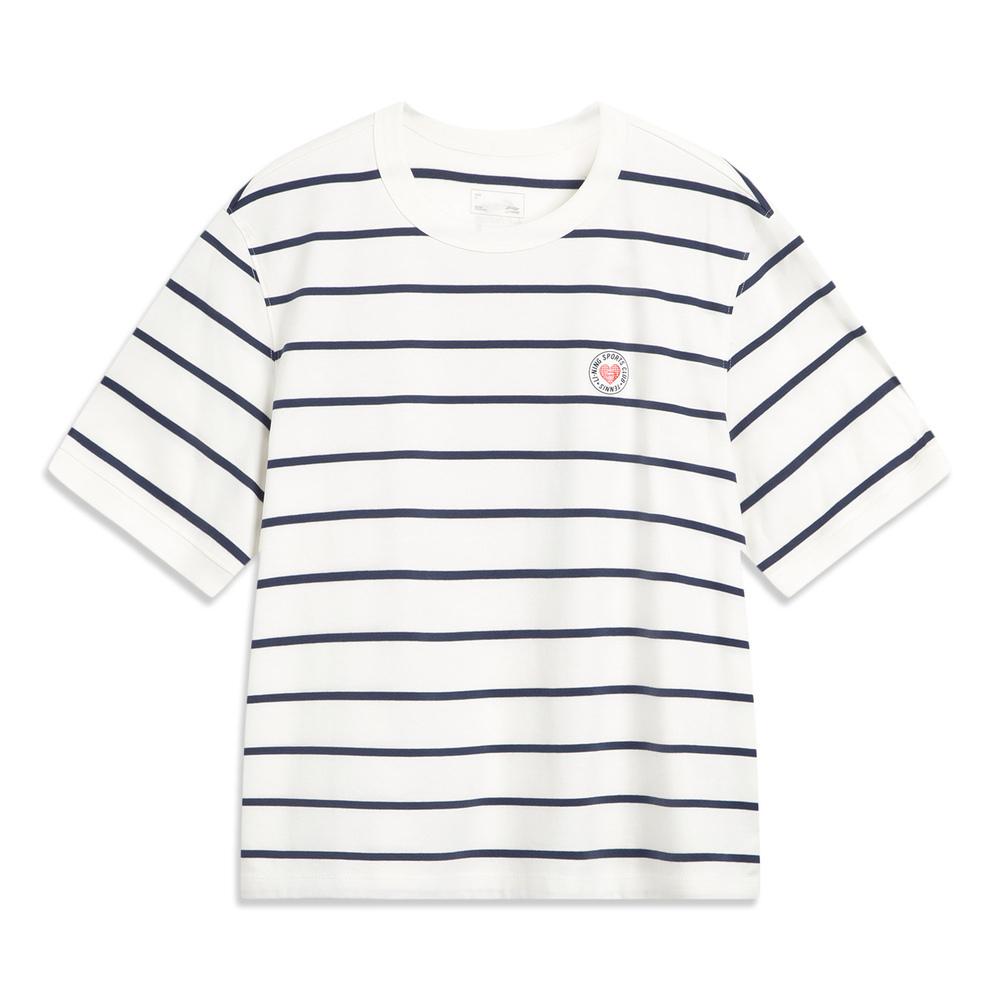 LI-NING李宁2025女子短袖文化衫针织无领短TAHSV460-3