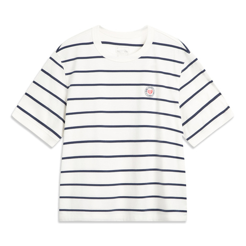 LI-NING李宁2025女子短袖文化衫针织无领短TAHSV460-3