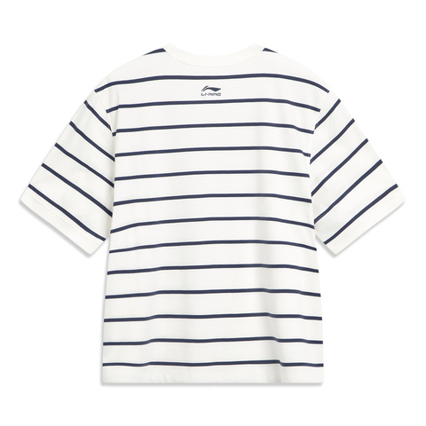 LI-NING李宁2025女子短袖文化衫针织无领短TAHSV460-3