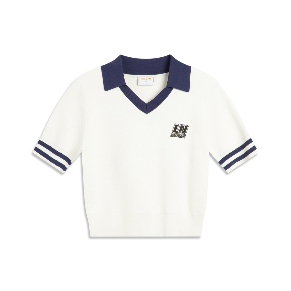 LI-NING李宁2025女子短袖编织衫针织无领短TAMBV326-1