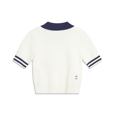 LI-NING李宁2025女子短袖编织衫针织无领短TAMBV326-1