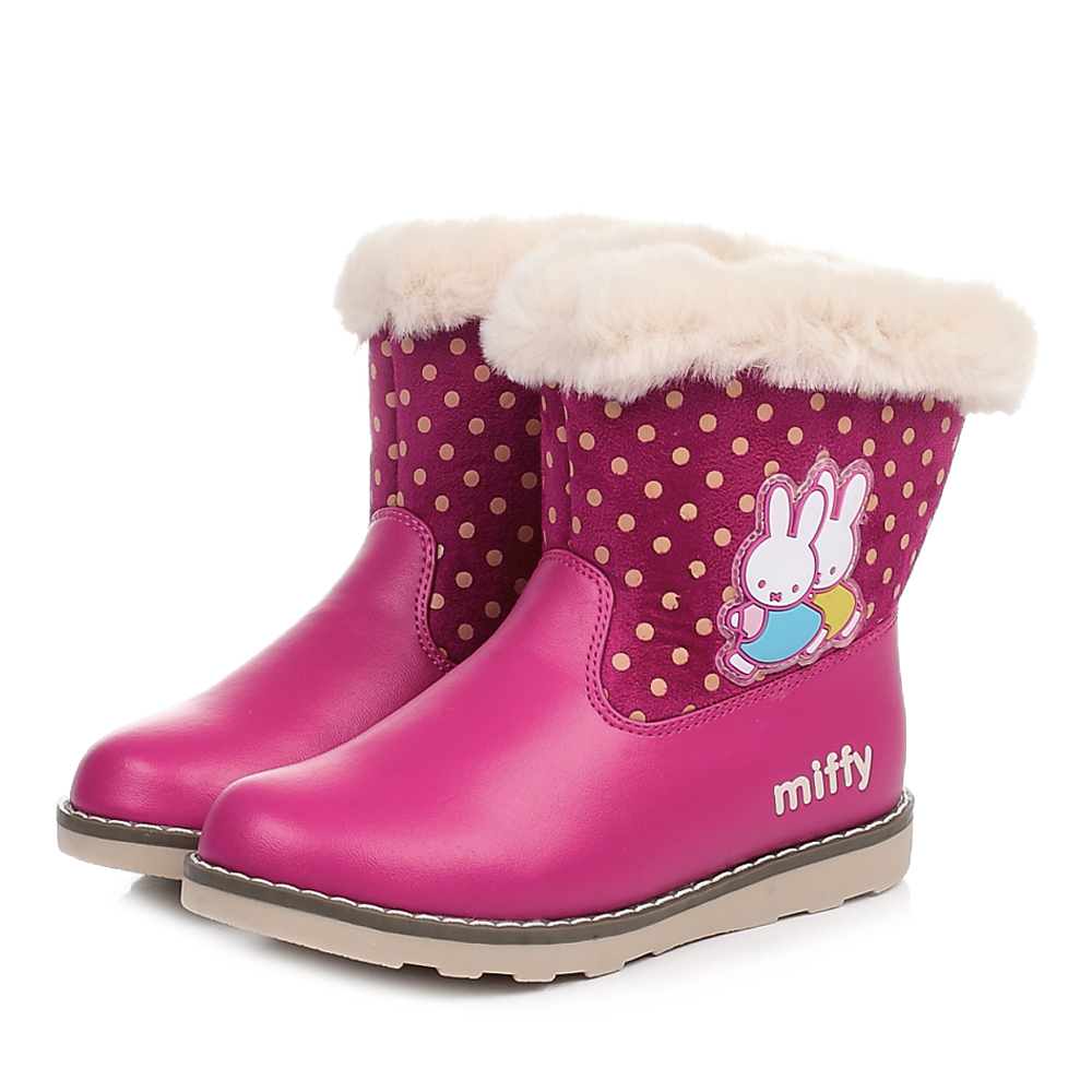 MIFFY/米菲童鞋冬季PU/纺织物桃红女中童童靴雪地靴DM0189