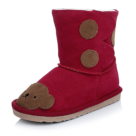 MIFFY/米菲童鞋冬季反毛皮红色女小童童靴雪地靴DM0192