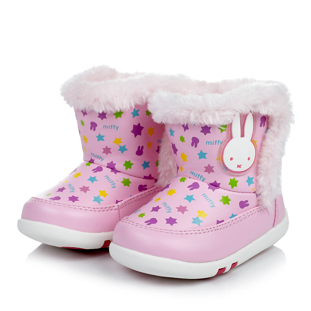 miffy/米菲童鞋冬季pu/纺织物粉色女婴幼童童靴雪地靴叫叫鞋dm0239