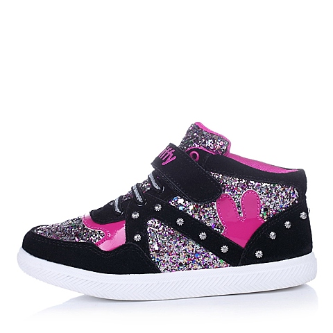 MIFFY/米菲童鞋2015秋季新品黑色反毛皮/PU女小中童休闲鞋板鞋DM0429