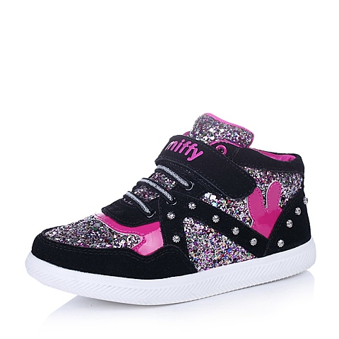 MIFFY/米菲童鞋2015秋季新品黑色反毛皮/PU女小中童休闲鞋板鞋DM0429