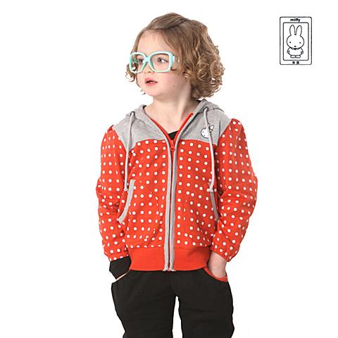miffy米菲 童装 女童全棉针织波点连帽运动外套mf11c054