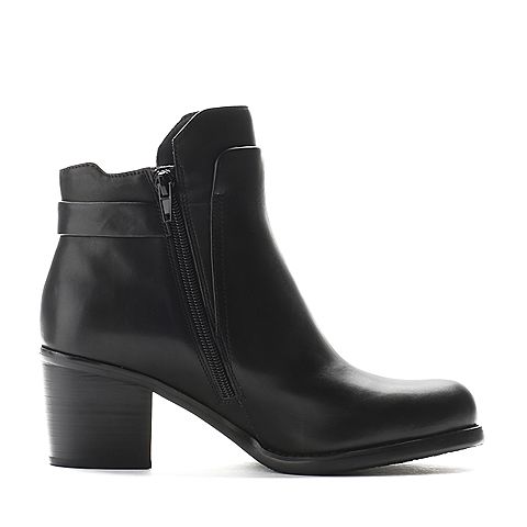 millie's/妙丽冬季专柜同款牛皮时尚皮带扣高跟女短靴LQE59DD6