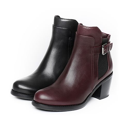 millie's/妙丽冬季专柜同款牛皮时尚皮带扣高跟女短靴LQE59DD6