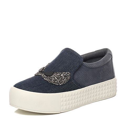 millie's/妙丽专柜同款牛皮拼面布镶钻厚底女休闲鞋LE722AM6