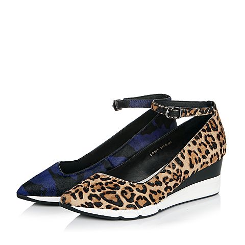 millie's/妙丽秋季专柜同款马毛牛皮坡跟女浅口单鞋LB903CQ6