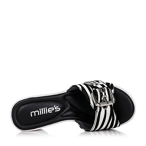 millie's/妙丽夏季专柜同款羊皮粗跟女凉拖鞋LF410BT7