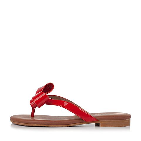 millie's/妙丽夏季新款牛皮蝴蝶结夹趾平底女凉拖鞋LLR53BT7