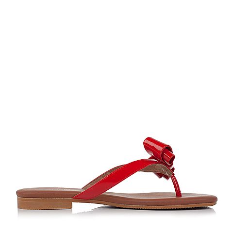 millie's/妙丽夏季新款牛皮蝴蝶结夹趾平底女凉拖鞋LLR53BT7