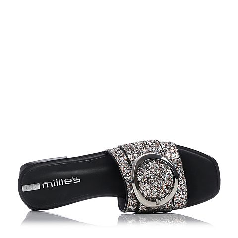 millie's/妙丽夏季专柜同款亮片时尚大扣方跟女凉拖鞋LU907BT8