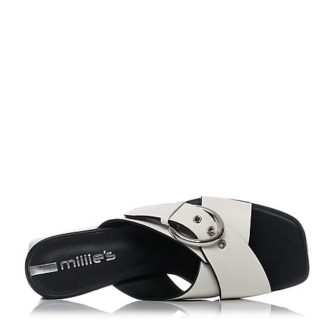 millie's/妙丽夏季专柜同款牛皮时尚方跟女凉拖鞋LU801BT8