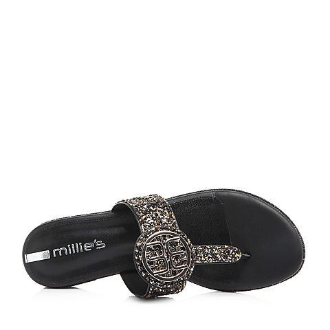 millie's/妙丽夏季专柜同款亮片布时尚夹趾女凉拖鞋LLR57BT8