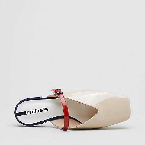 millie's/妙丽春季专柜同款漆牛皮革小V口方跟女凉拖鞋LZ504AH9