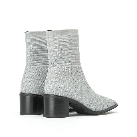 millie's/妙丽冬季专柜同款编织布面粗跟女袜靴LOC34DZ9