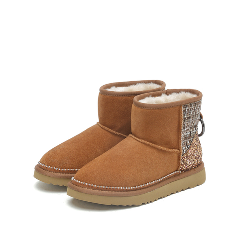 millie's/妙丽冬季新款牛剖皮时尚休闲雪地靴女短靴MT003DD0