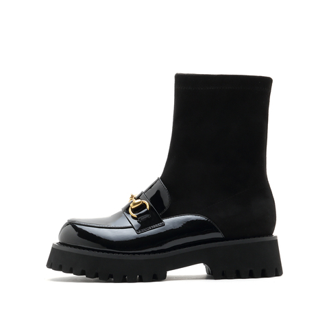 millie's/妙丽2021冬季新款牛皮英伦风弹力袜靴女短靴7019ZDD1