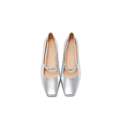 millie's妙丽新款时尚气质尖头法式粗跟银色玛丽珍女单鞋C2398CQ3