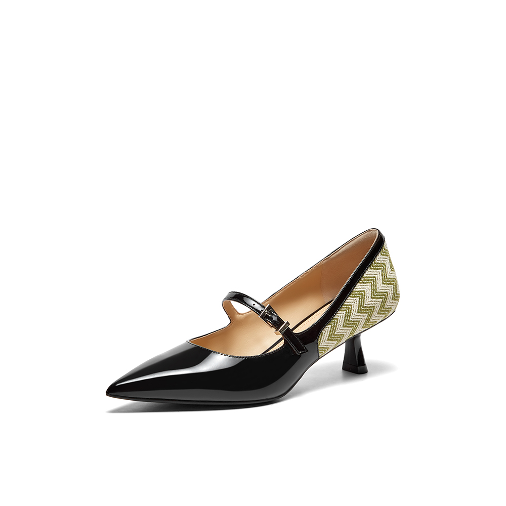 millie's妙丽2024春季玛丽珍时尚拼接一字带通勤单鞋女LKA01AQ4