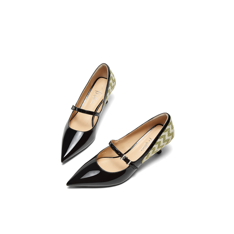 millie's妙丽2024春季玛丽珍时尚拼接一字带通勤单鞋女LKA01AQ4