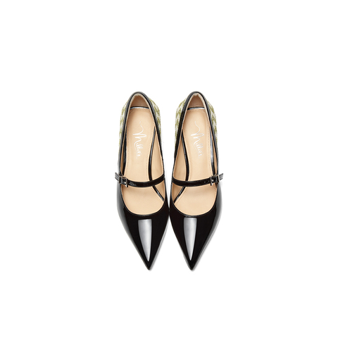 millie's妙丽2024春季玛丽珍时尚拼接一字带通勤单鞋女LKA01AQ4