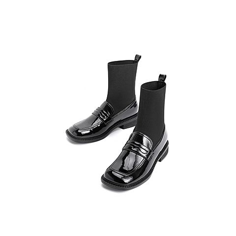 15MINS2020冬季新款商场同款时尚方头显瘦袜靴女小皮鞋C8S1DDZ0