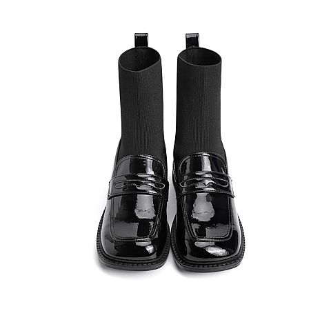 15MINS2020冬季新款商场同款时尚方头显瘦袜靴女小皮鞋C8S1DDZ0