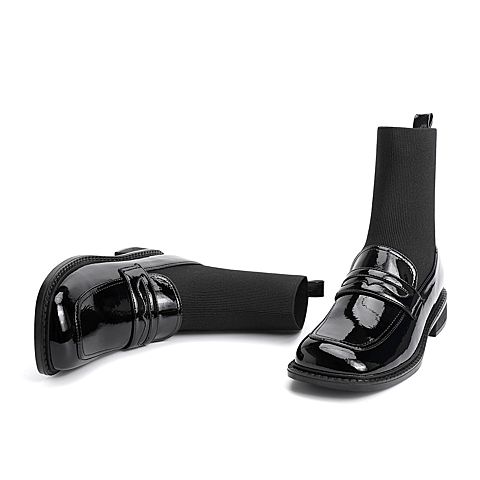 15MINS2020冬季新款商场同款时尚方头显瘦袜靴女小皮鞋C8S1DDZ0