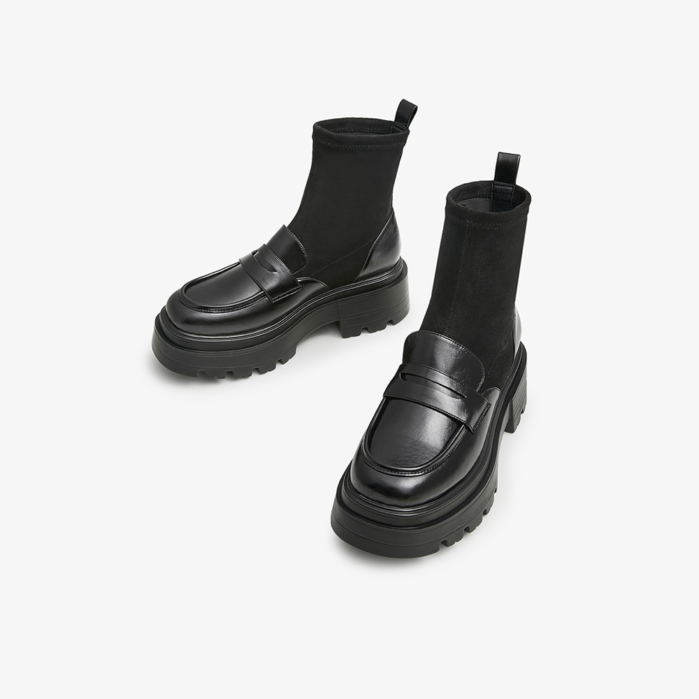 15mins时髦学院风2022冬新款塑腿套筒休闲袜靴女UBV16DD2