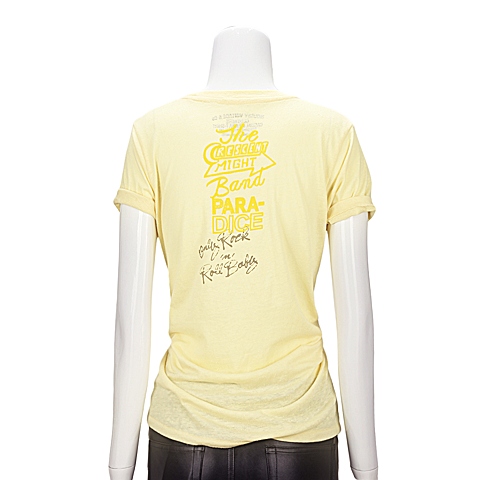 MOUSSY 专柜同款 女款黄色字母图案圆领短袖T恤0106SQ90-1630