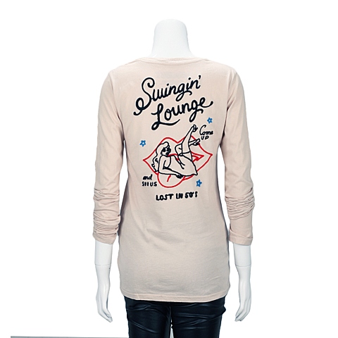 MOUSSY 专柜同款 女款藕粉色背后毛线字母长袖T恤0106SQ90-1020