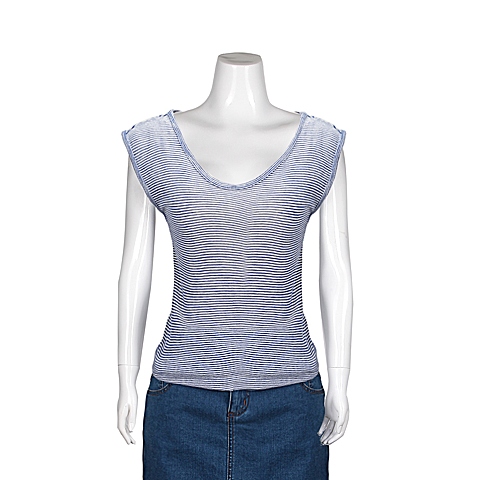 MOUSSY 专柜同款 女款蓝白条纹大圆领长款袖T恤0106ST80-0460