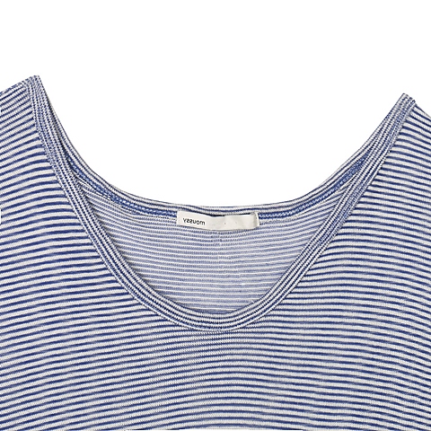 MOUSSY 专柜同款 女款蓝白条纹大圆领长款袖T恤0106ST80-0460