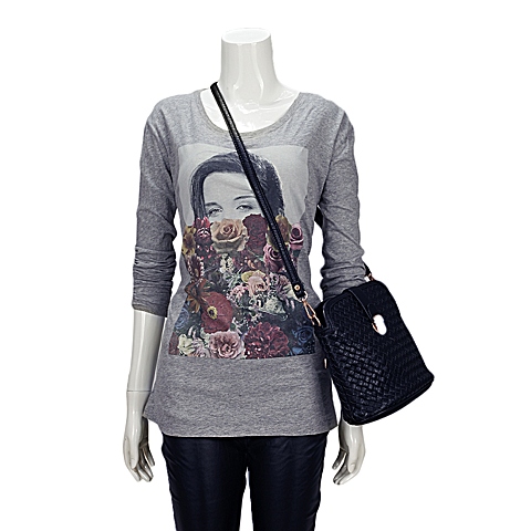 MOUSSY 专柜同款 女款灰色美女印花长袖T恤0106SH90-1420
