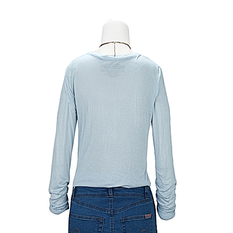 MOUSSY 专柜同款 女款蓝色模糊印花长袖T恤0106SH90-0760