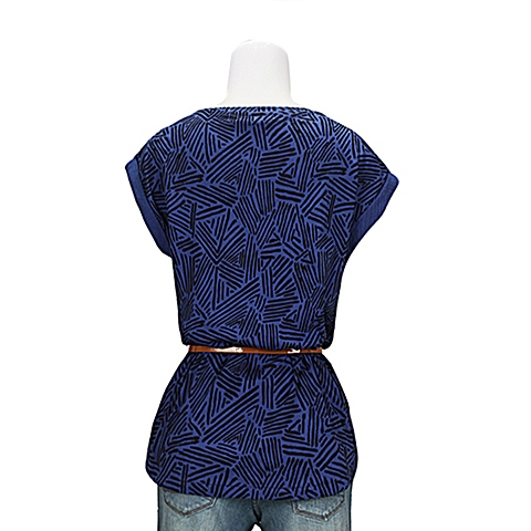 MOUSSY 专柜同款 女款蓝色印花短袖T恤0106AG90-5040