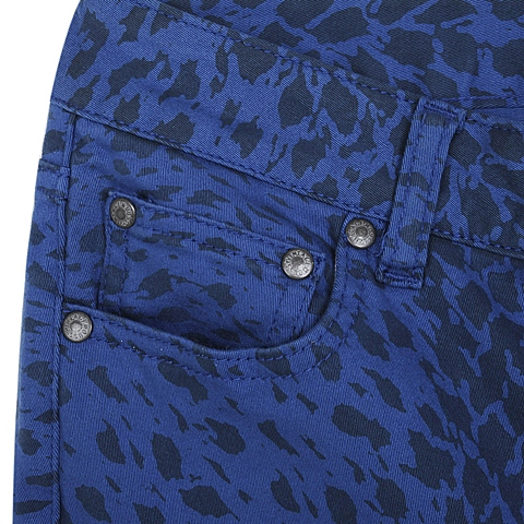 MOUSSY 专柜同款 女款蓝色豹纹点中底腰铅笔长裤0106SW30-0110