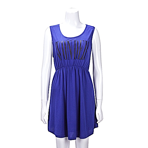 MOUSSY 专柜同款 女款蓝色字母印花无袖连衣裙0106AK90-5290