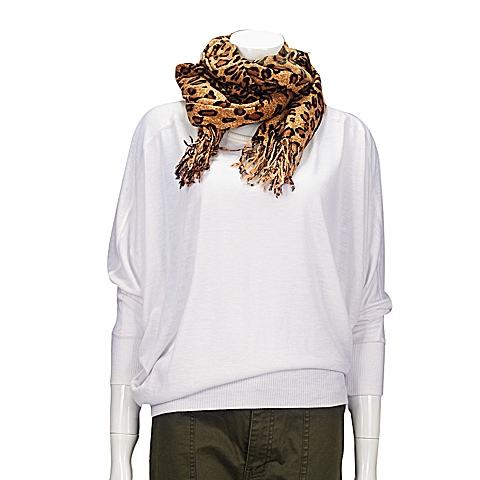 MOUSSY 专柜同款 女款白色蝙蝠袖圆领宽松针织衫0106SA80-0950