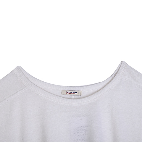 MOUSSY 专柜同款 女款白色蝙蝠袖圆领宽松针织衫0106SA80-0950