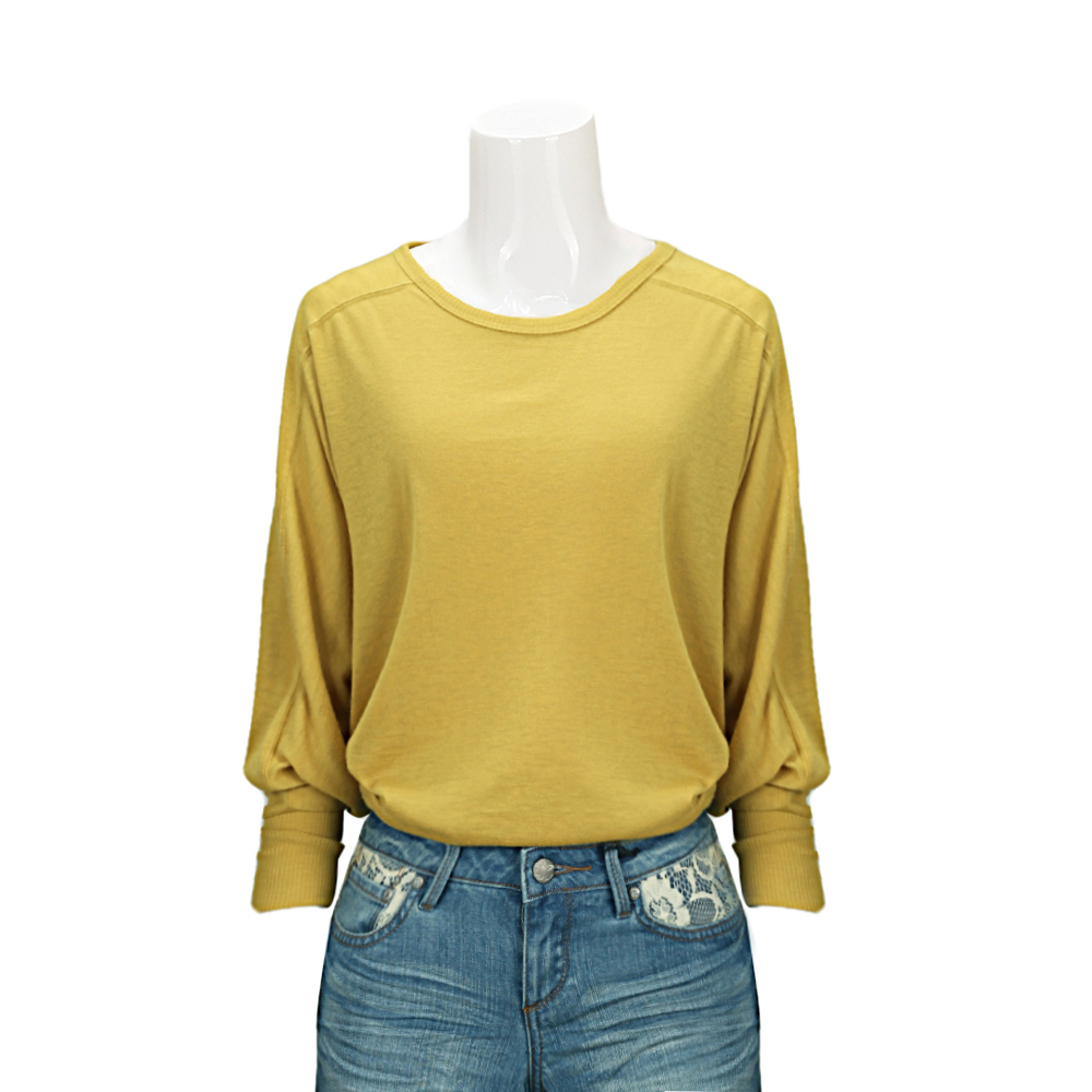 MOUSSY 专柜同款 女款姜黄色蝙蝠袖圆领针织衫0106SA80-0950