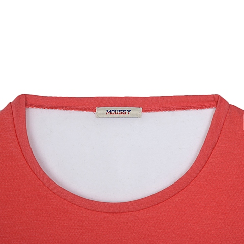 MOUSSY 专柜同款 女款橘色圆领背后透视针织衫0106SA80-0960