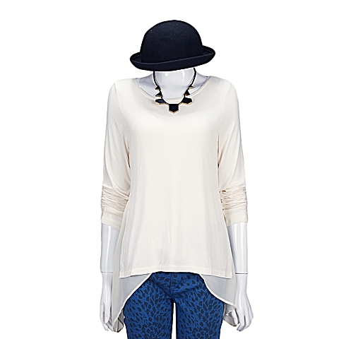 MOUSSY 专柜同款 女款白色内层雪纺针织衫0106SA80-1790